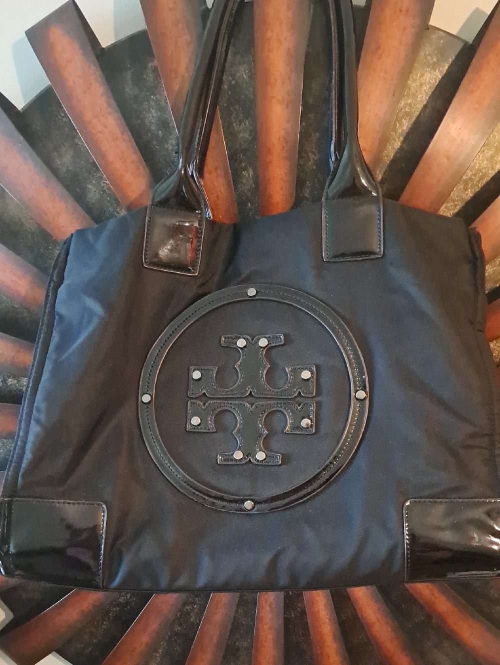 Black Vinyl And Patent Leather Tory Burch Large Tote Bag Very Minimal Wear